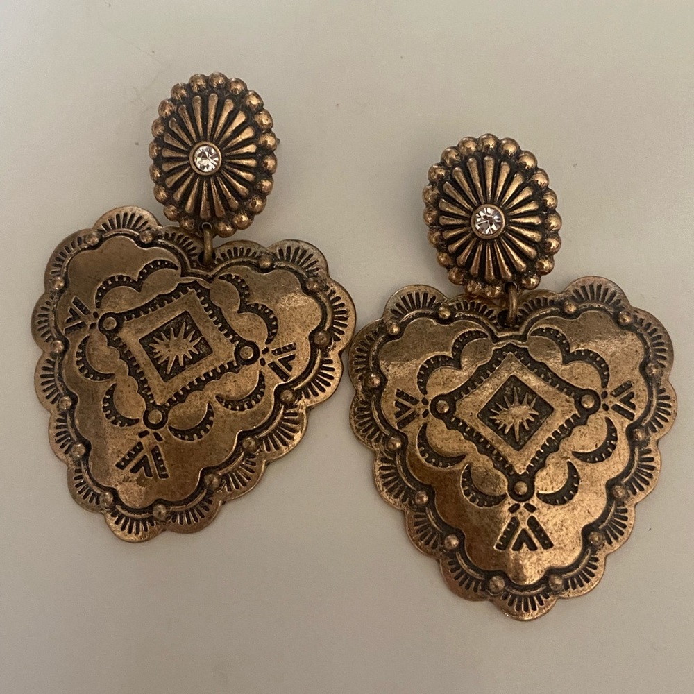 Gently Used Copper Navajo Bohemian Style Earrings with Gemstone Accent